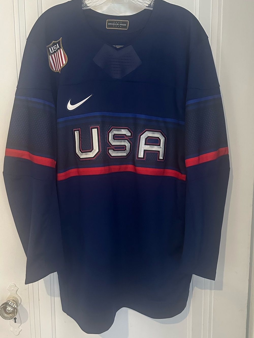 Nike 2022 Team USA Hockey Jersey Mens Large Blue Away Winter Olympics